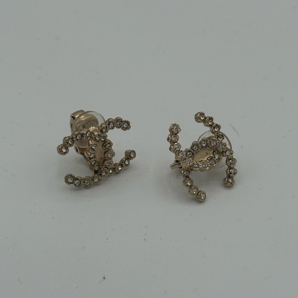 CHANEL Gold and Crystal Stud Earrings
